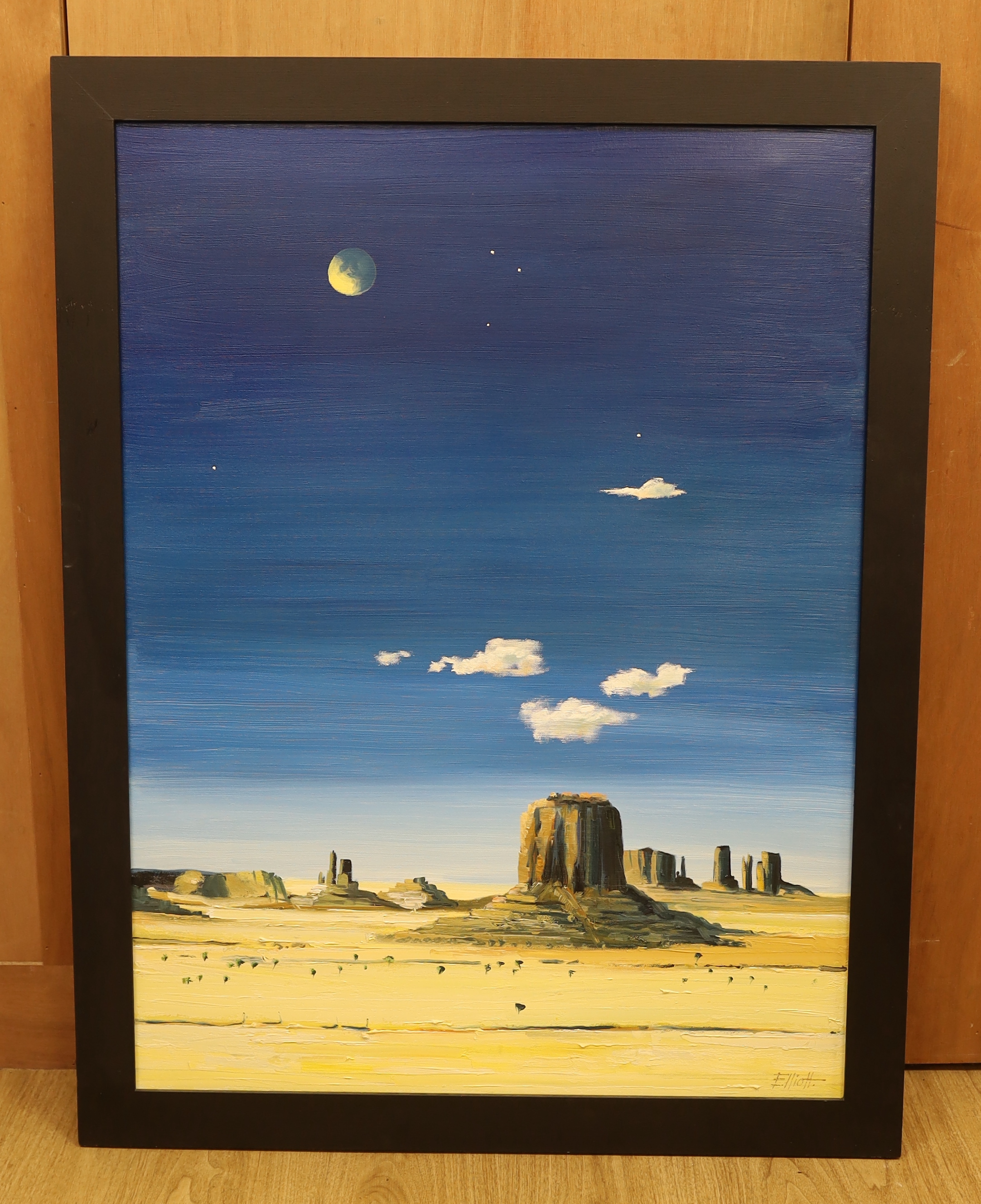 Robin Alexander Elliott (b.1936) oil on canvas, Untitled surrealist landscape, signed, 99 x 74cm
